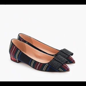 🆕Pointed-toe flats with bow in tartan